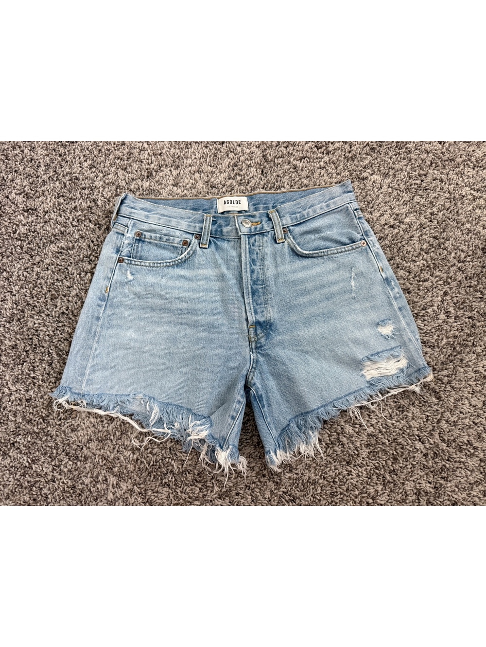 AGOLDE Light Blue Denim High Rise Raw Hem Distressed Shorts Size 27 (US 4)